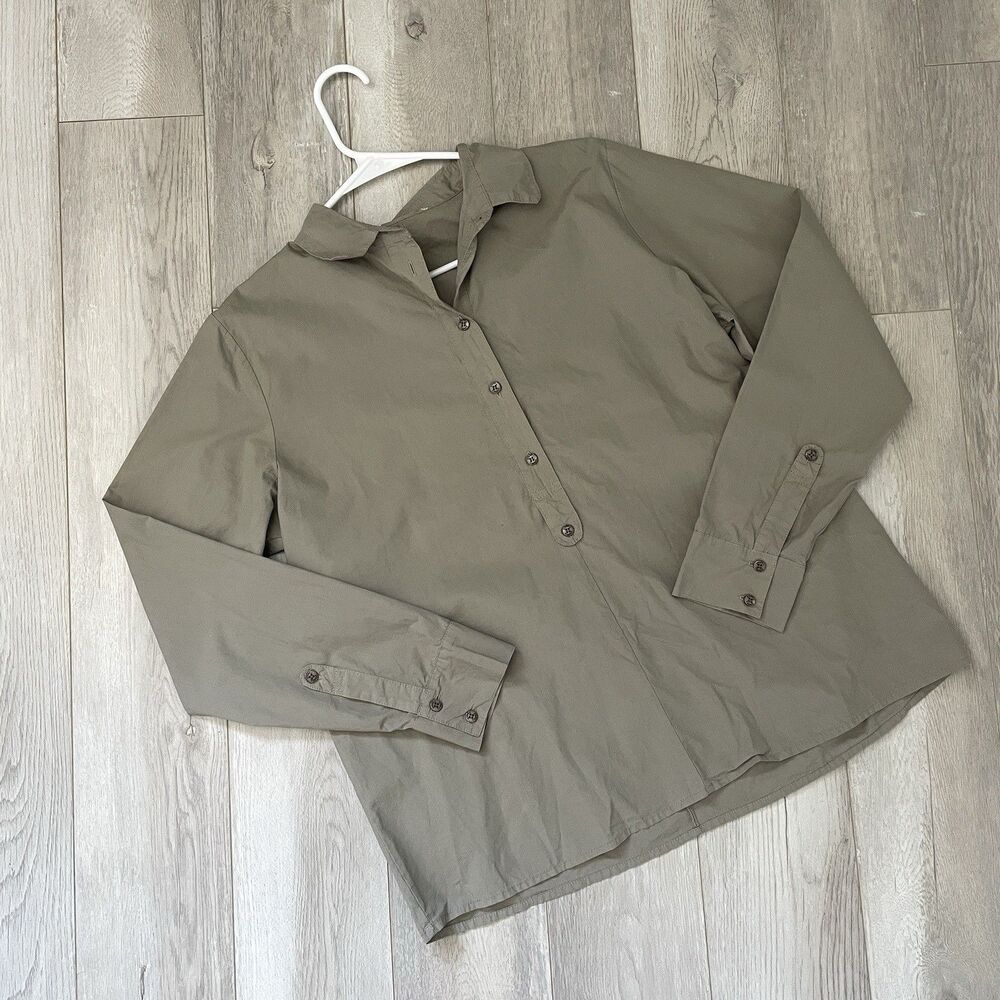 Starkx Button Up Shirt cotton poplin long sleeve womens Olive (large) office